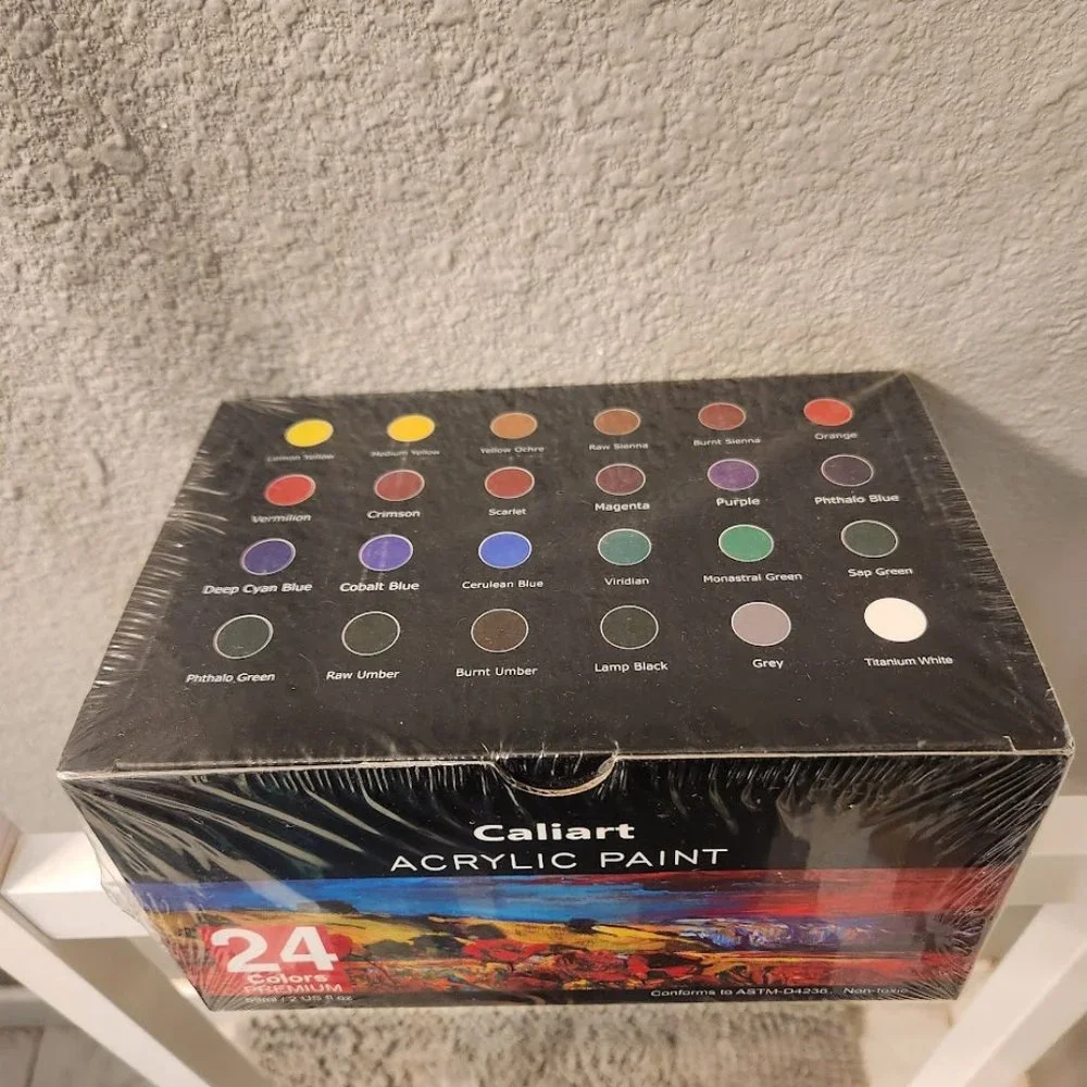 NEW 24 Caliart Acrylic Paint Set colors (59ml, 2oz) Art Craft Paints 12 brushes